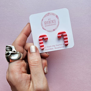 Red and Pink Stripe - Clay - Candy Cane - Stud